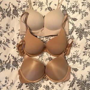 Three Beige Push Up Bras 32B